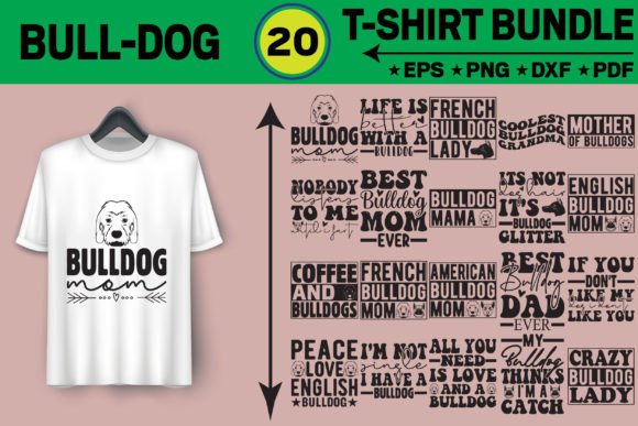 Bulldog T-shirt Design Bundle: Graphics for T-Shirt Designs
