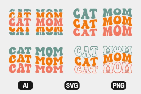 Cat Mom Retro Wavy SVG: Graphics for T-Shirt Designs