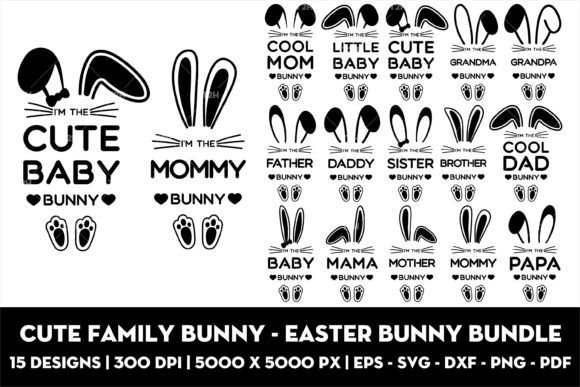 Cute Family Bunny Graphics: Easter Print Templates